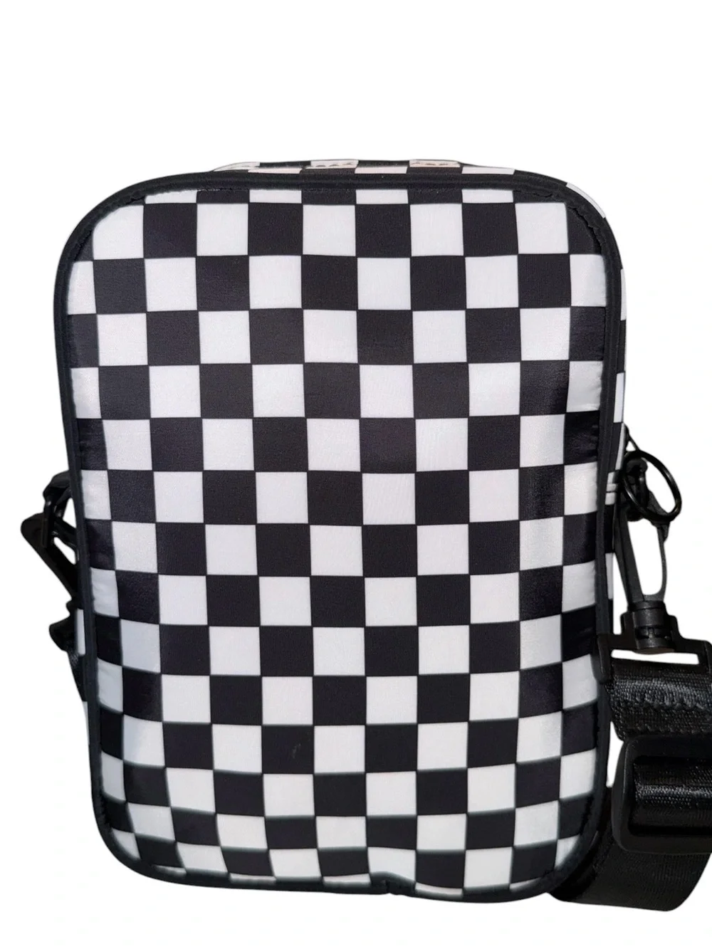 Ed Hardy Black & White Checkerboard Messenger Bag with Red Heart Skull Graphic